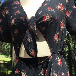 Bohemian liberty dress dark floral dress jacquard Midriff cutout maxi dress